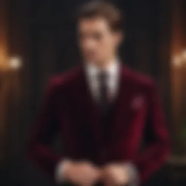 Luxurious velvet suit in deep burgundy