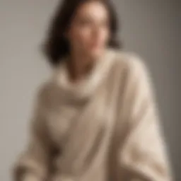 Elegant draped knit sweater in soft beige hue