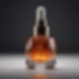 A close-up of a luxurious serum bottle with a dropper, showcasing its rich texture.