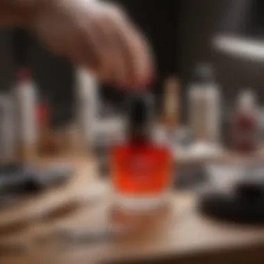 An organized workspace with all necessary tools for shellac nail treatment.