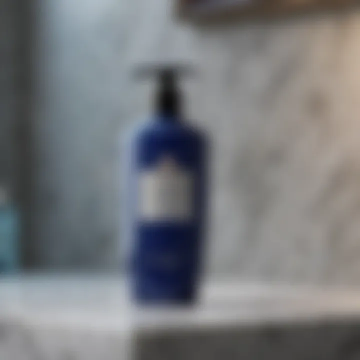 Blue Shampoo Bottle on Elegant Marble Surface