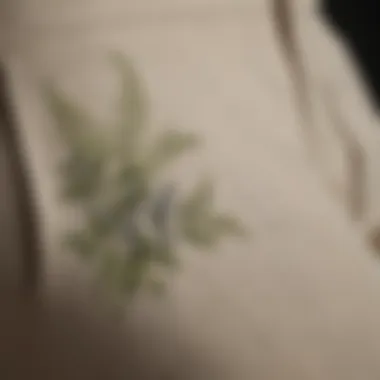 Nature-Inspired Linen Fashion Folded linen slacks with a delicate botanical backdrop