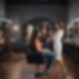 A vibrant salon setting showcasing the Brazilian hair treatment process with clients enjoying their experience.