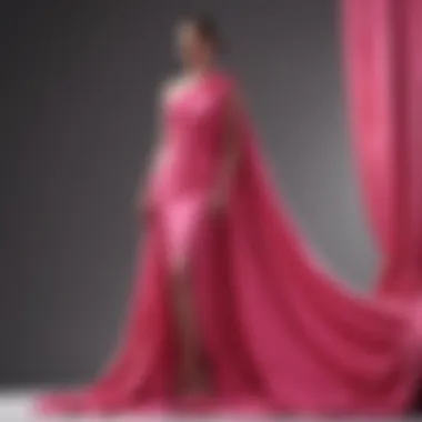 Vibrant bright pink fabric draping elegantly over a modern mannequin.