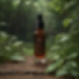 Elegant bottle of Mina Brow Nourishing Oil against a backdrop of lush greenery