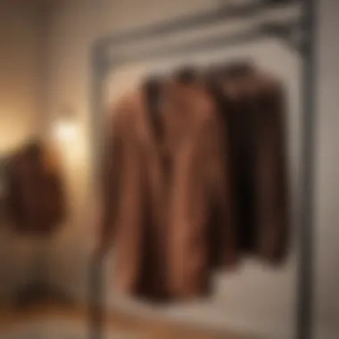 Brown silk pajamas hanging on a stylish clothing rack