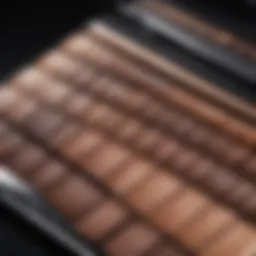 Close-up of high-quality eyebrow pencil swatches on a palette