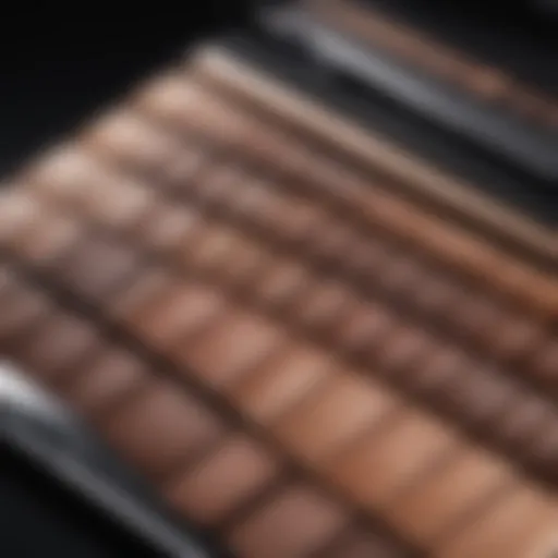 Close-up of high-quality eyebrow pencil swatches on a palette
