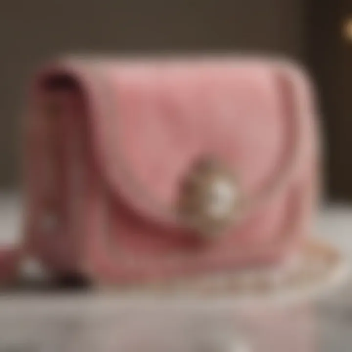 Chic Pink Velvet Crossbody Bag with Pearl Embellishments