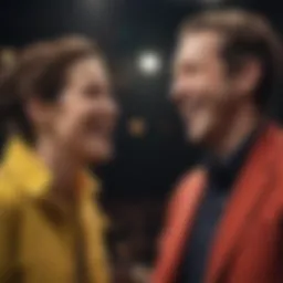 Two comedians sharing a laugh on stage