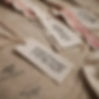 Close-up of fabric tags displaying size information