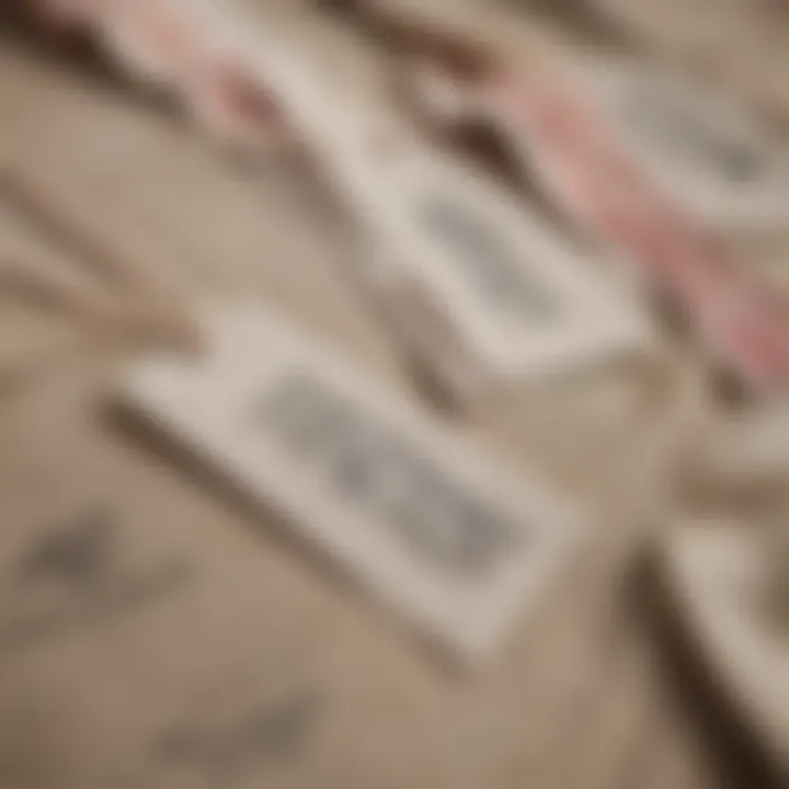 Close-up of fabric tags displaying size information