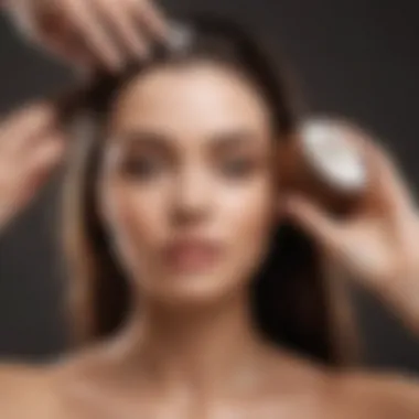 Luxurious Coconut Oil Treatment Woman applying nourishing coconut oil on hair