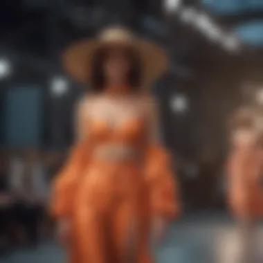 An elegant runway show featuring Cult Gaia's latest collection, highlighting bold silhouettes and innovative designs.