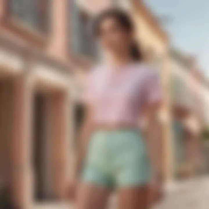 Stylish summer look with pastel-colored shorts