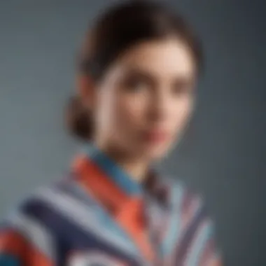 Trendy Chic Ensemble Stylish woman in a vibrant striped shirt, showcasing a chic and trendy look