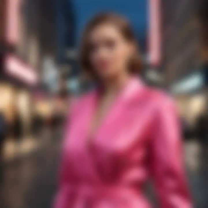 A confident individual wearing a bold outfit on a city street
