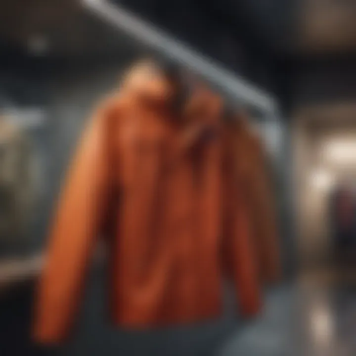 Eco-friendly rain proof jackets hanging in a boutique environment