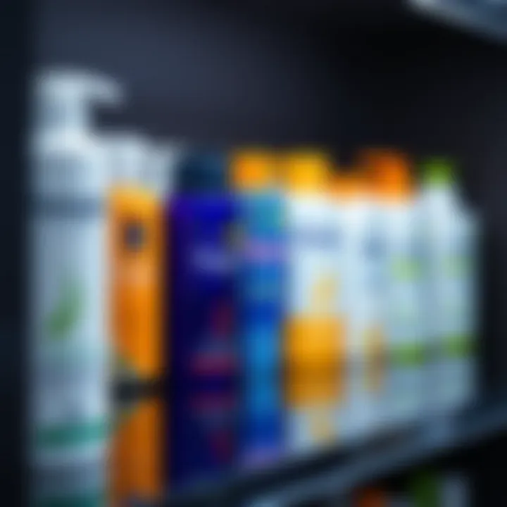 Variety of shampoos on a shelf