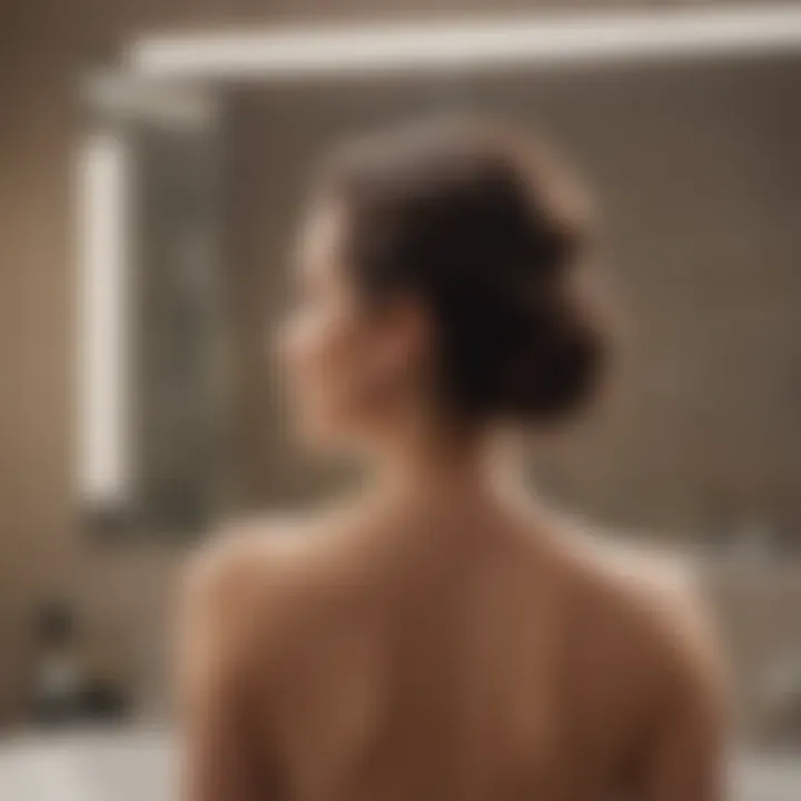 Woman applying shampoo in a modern bathroom setting