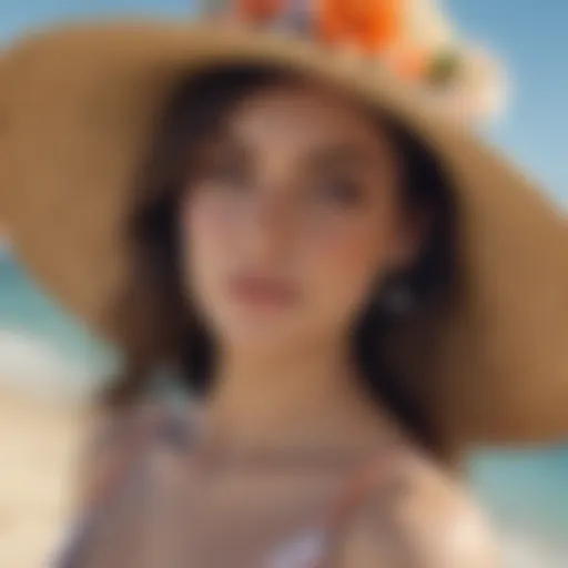 Elegantly crafted designer beach hat with floral embellishments