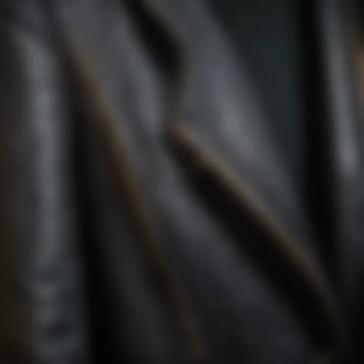 Close-up of intricate zipper details on leather jacket