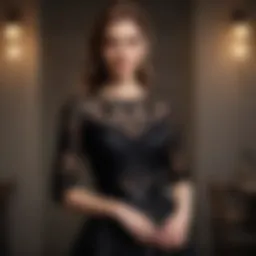 Elegant black lace top with long skirt