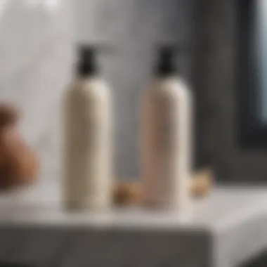 Sophisticated Hair Care Regimen Elegant Shampoo and Conditioner Set on Marble Surface