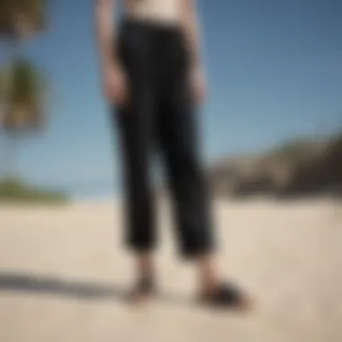 Fashion Forward Fusion Black linen beach pants paired with trendy espadrilles