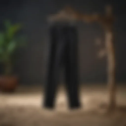 Elegant black linen beach pants on hanger