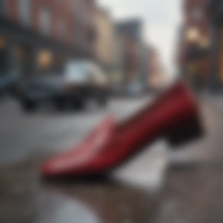 Stylish loafers against a cityscape backdrop