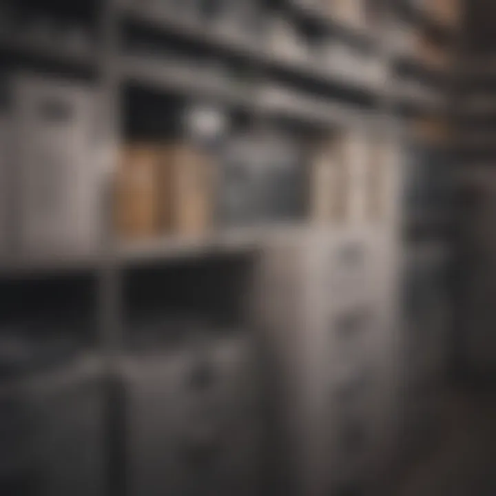 An array of labeled storage solutions for organizing documents and supplies.