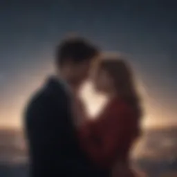 Ethereal Love: Two silhouettes embracing under a starlit sky