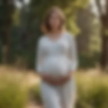 Stylish maternity wear on a model in a natural setting