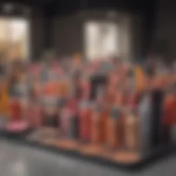 A vibrant display of various vegan makeup products showcasing their eco-friendly packaging