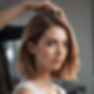 A stylist applying toner to hair in a salon setting