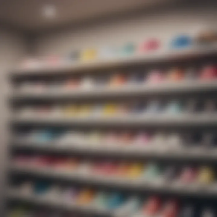 Diverse collection of cute tennis shoes displayed on a shelf