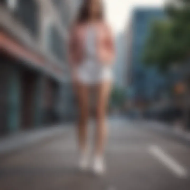 Stylish outfit paired with cute tennis shoes in an urban setting