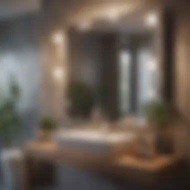 A serene bathroom setting showcasing a mirror and styling tools ready for treatment