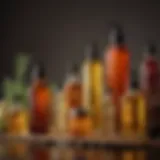 A selection of natural oils for hair care displayed artistically.