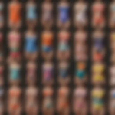 A trendy layout of swimsuits highlighting various body types and styles