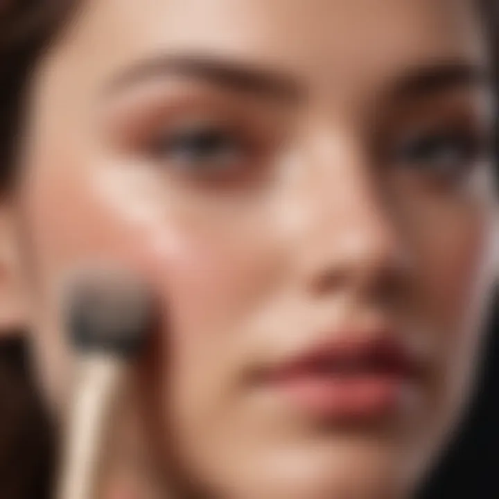 Close-up of a user applying cream blush with a brush for a natural finish