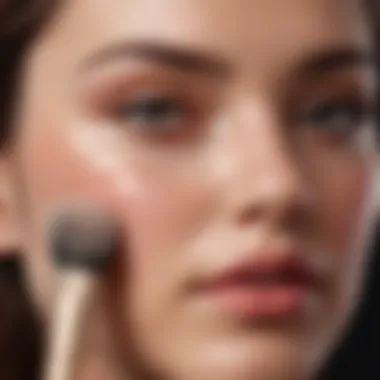 Applying Cream Blush for Flawless Skin Close-up of a user applying cream blush with a brush for a natural finish