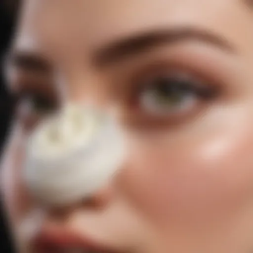 A close-up of a soothing under-eye cream tube next to a delicate eye mask.