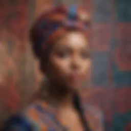 Elegant head wrap showcasing intricate patterns and vibrant colors