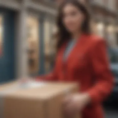 Fashion-forward woman receiving a Lands' End package with free shipping