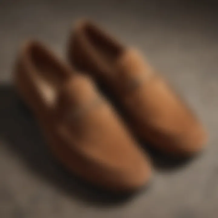 Close-up view of high-quality suede material used in the loafers