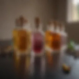 A collection of various hair oils in elegant glass bottles