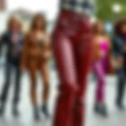 Diverse styles of leather pants showcasing different cuts and colors