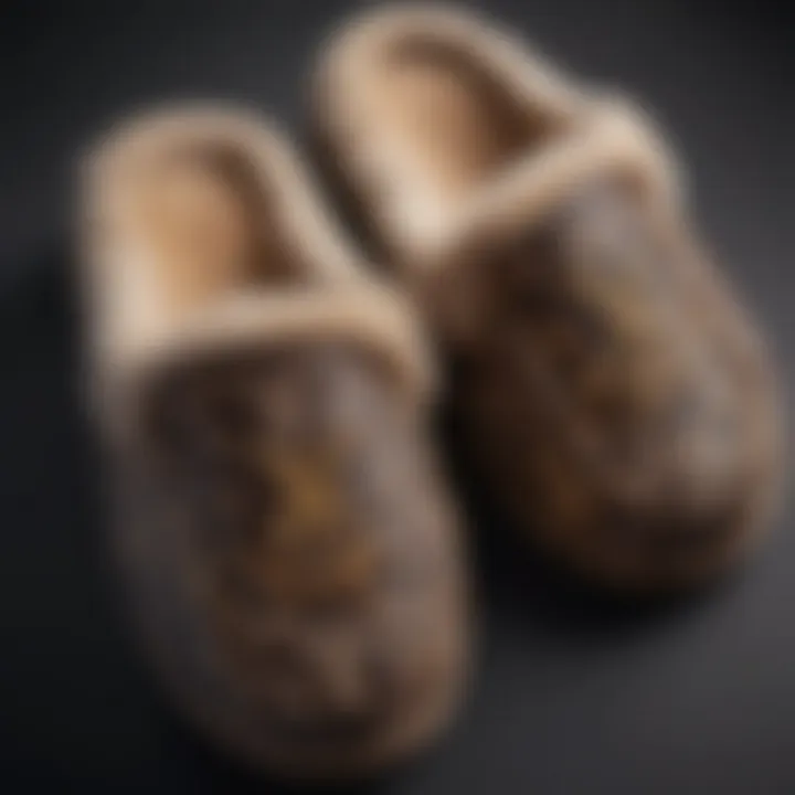 Close-up of the intricate design and materials of the slippers
